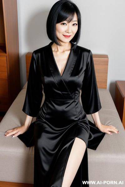 Mature japanese woman, black hair, wearing a dress - ai-porn.ai - Japan on pornintellect.com