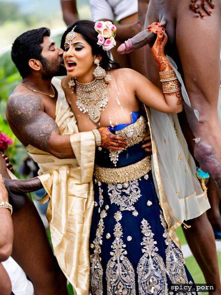 The standing beautiful indian bride in public takes a huge black dick in the mouth and get covered by cum all over his bridal dress and other people cheer the bride - spicy.porn - India on pornintellect.com