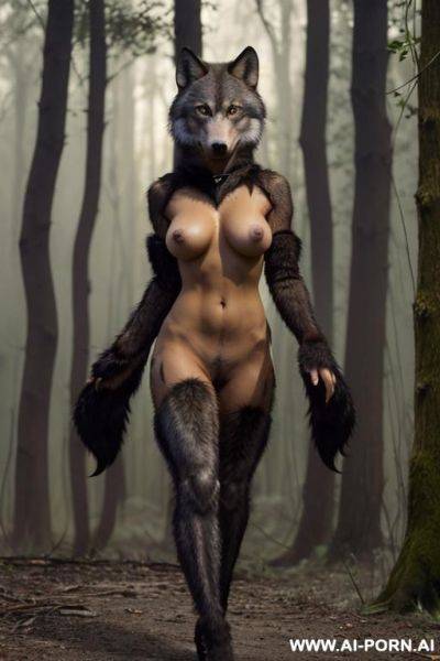 Werewolf woman. bright yellow eyes. fully naked. long claws. - ai-porn.ai on pornintellect.com