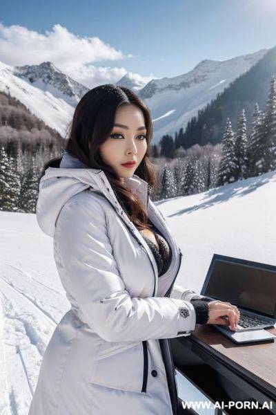 Satin, winter clothes, silk, palace, beautiful face, perfect body, big eyes, big breasts, chinese, detail, seductive, rich lady, royal, auber, anime, secretary with gigantic tits lying on desk - ai-porn.ai - China on pornintellect.com