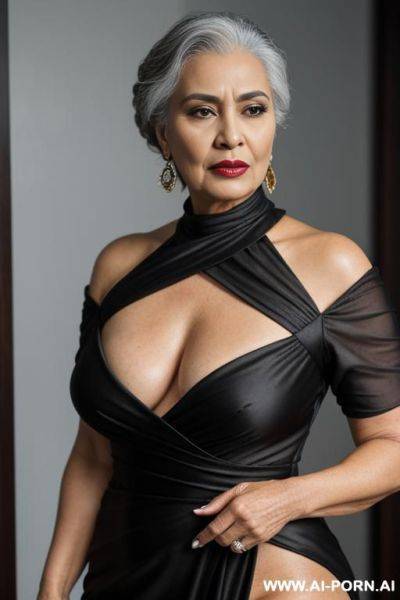 1 milf, 0 years old, realistic, beautiful face, hd, k, detail, high detail, k, full body, full portrait shot, beautiful face, old woman, milf, 0 years old, detail face, serious, sfw, breasts - ai-porn.ai - India on pornintellect.com