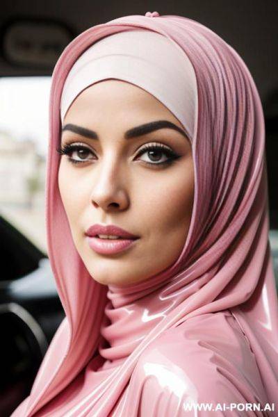 Pink hair arab hijab side view, latex - ai-porn.ai on pornintellect.com