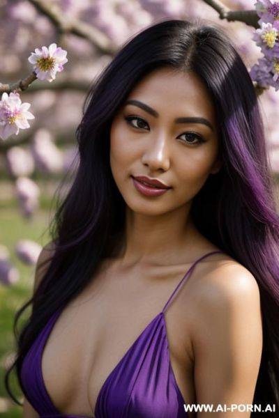 (highest quality) (visually pleasing) (se-ira sodesh-iro) medium closeup, her tanned body, detailed eyes, purple pupils, flowing hair, japanese, various hairstyles, cheerful cougar, slutty look, - ai-porn.ai - Japan on pornintellect.com