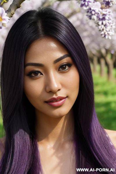 (highest quality) (visually pleasing) (se-ira sodesh-iro) medium closeup, her tanned body, detailed eyes, purple pupils, flowing hair, japanese, various hairstyles, cheerful slut, heroic look, - ai-porn.ai - Japan on pornintellect.com