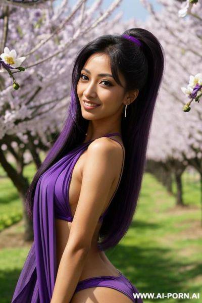 (highest quality) (visually pleasing) (se-ira sodesh-iro) closeup, her tanned body, detailed eyes, purple pupils, flowing hair, japanese, various hairstyles, cheerful escort, slutty look, - ai-porn.ai - Japan on pornintellect.com