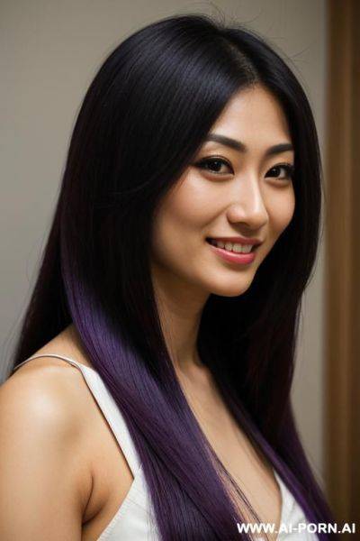 (highest quality) (visually pleasing) (se-ira sodesh-iro) medium closeup, entering her tanned body, purple eyes, purple pupils, flowing hair, japanese, various hairstyles, cheerful wife, heroic look, - ai-porn.ai - Japan on pornintellect.com