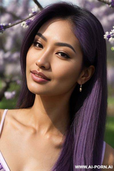 (highest quality) (visually pleasing) (se-ira sodesh-iro) medium closeup, her tanned body, detailed eyes, purple pupils, flowing hair, japanese, various hairstyles, cheerful cougar, provocative look, - ai-porn.ai - Japan on pornintellect.com