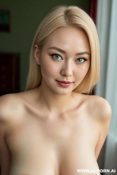 (german nude woman with asian eyes full cheeks round face blond hairs) (green eyes) - ai-porn.ai - Germany on pornintellect.com