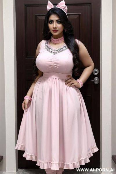 A pakistani shemale, big tits, big ass, wide waist, wearing pink dress and white headband - ai-porn.ai - Pakistan on pornintellect.com