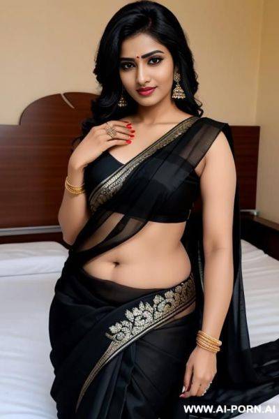 Indian lady black saree on bed showing her pussy - ai-porn.ai - India on pornintellect.com