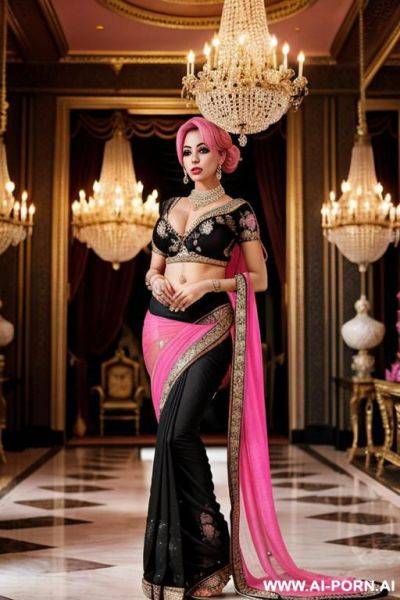 Pink hair and tails lady black saree stripping with open boobs & naked pussy sucking - ai-porn.ai on pornintellect.com