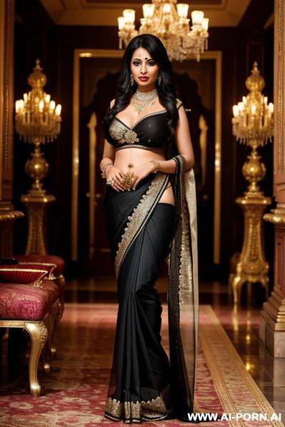 Indian lady black saree stripping with open boobs & naked pussy - ai-porn.ai - India on pornintellect.com