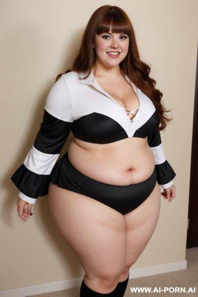 Full body photo shot, professional photo studo, chubby fat bbw cheerleader, with tummy and lovehandless. - ai-porn.ai on pornintellect.com