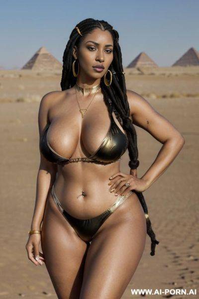 ((sexy hot mom attractive milf, egyptian, black long hair braided in dreadlocks, dreadlocks, black lipstick)) (completely naked no clothes) ((sexy standing pose, direct eye contact)) (((saggy oversize - ai-porn.ai - Egypt on pornintellect.com