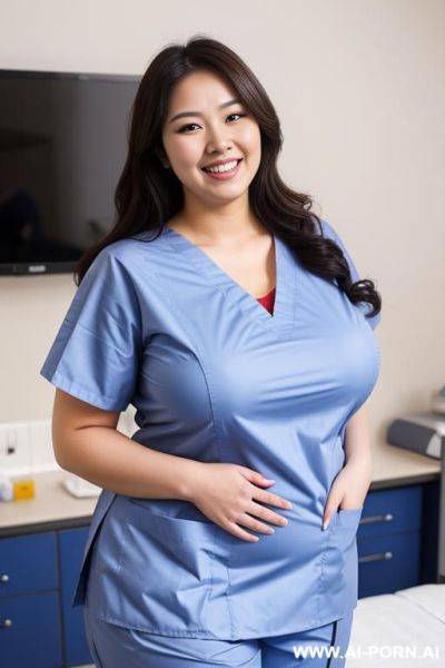 Really fat nurse, enormous breasts, comforting smile, soog aura, hospital, wearing scrubs, spread eagle, - ai-porn.ai on pornintellect.com