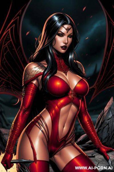 (((comic book art))), ((high fantasy)), demon lady, red skin - ai-porn.ai on pornintellect.com