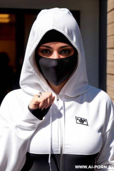 Racist white hood covering face, (((white power))) - ai-porn.ai on pornintellect.com