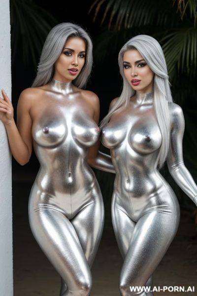 Photo of gorgeous brazilian bimbos covered completely in silver bodypaint - ai-porn.ai - Brazil on pornintellect.com