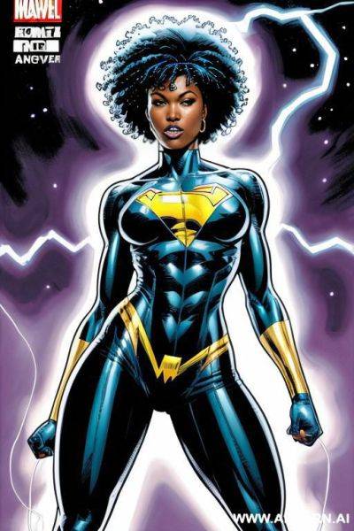 (((comics art))), black woman, tall, fit amazon woman, super hero, electricity powers - ai-porn.ai on pornintellect.com