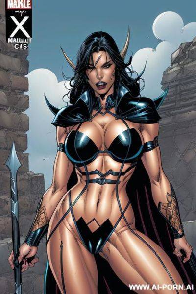 (((comics art))), ((high fantasy)), tall, muscle demon, woman, - ai-porn.ai on pornintellect.com