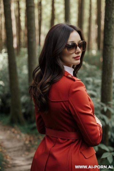 Elegant italian red coat sunglasses shirt underbrush - ai-porn.ai - Italy on pornintellect.com