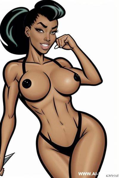 (((cartoon comics art))), toned fit, black woman, nude, running - ai-porn.ai on pornintellect.com