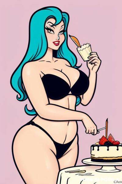 (((cartoon art))), woman, bbw, eating cake - ai-porn.ai on pornintellect.com