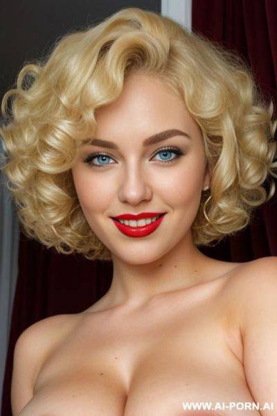 Fluffy curly classy blonde bobcut hair, big elegant soft fluffy wide curly bobcut, huge sexy curls, big sexy curls, soft fluffy billowy voluminous curly thick wide bobcut hair, blonde curly - ai-porn.ai on pornintellect.com