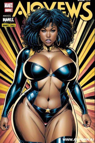 (((comics art))), black woman, bbw, super hero, boobs out - ai-porn.ai on pornintellect.com