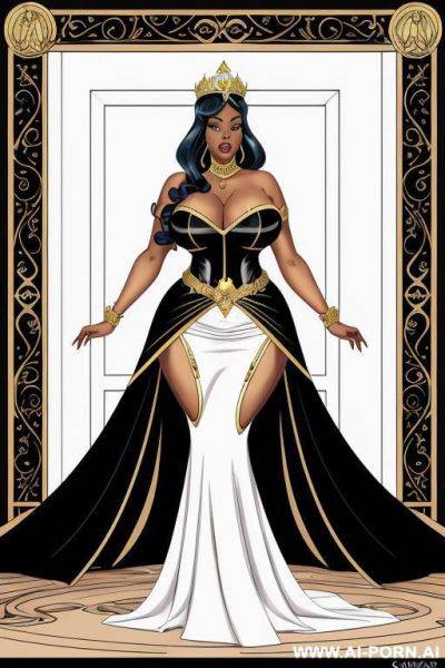 (((cartoon comics art))), ((high fantasy)), black bbw queen, with crown, long flowing dress, palace background - ai-porn.ai on pornintellect.com