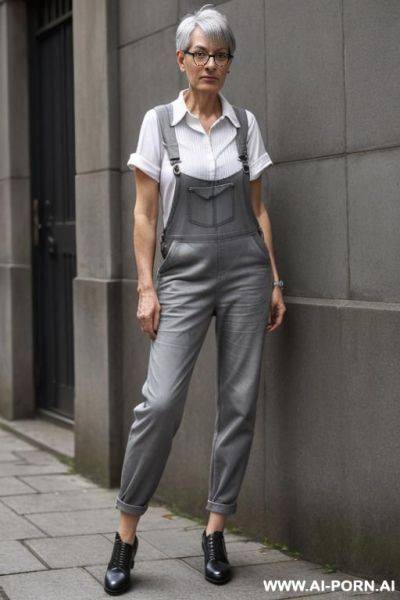 Slender, german, round glasses, stuffy, pixiecut, dungarees, shirt, street - ai-porn.ai - Germany on pornintellect.com