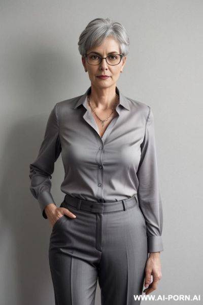 Slender, german, round glasses, stuffy, pixiecut, pants, blouse - ai-porn.ai - Germany on pornintellect.com