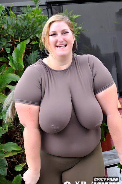 Topless, large fat belly, blonde, big tits, spandex shorts, detailed cute face - spicy.porn on pornintellect.com