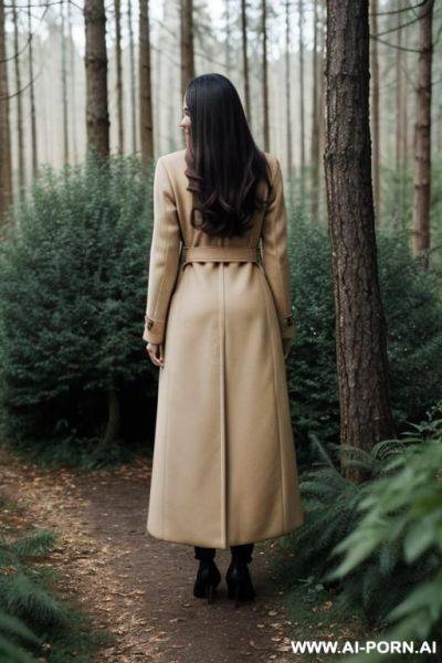 Elegant, italian, long coat, forest, between bushes, squatting - ai-porn.ai - Italy on pornintellect.com