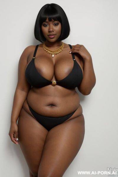 Saggy boobs, black woman, saggy tits, chubby body, saggy tits, very very black skin. black hair, saggy tits, big hips, big ass. saggy tits wearing gold necklace . naked - ai-porn.ai on pornintellect.com