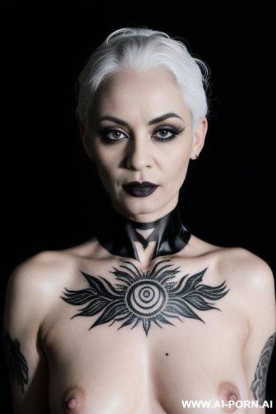 Naked goth, black lipstick, black tattoos, - ai-porn.ai on pornintellect.com