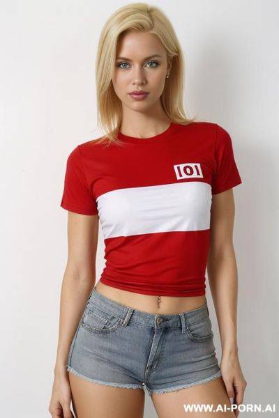 Woman short shorts t-shirt with denmark flag red stands - ai-porn.ai - Denmark on pornintellect.com