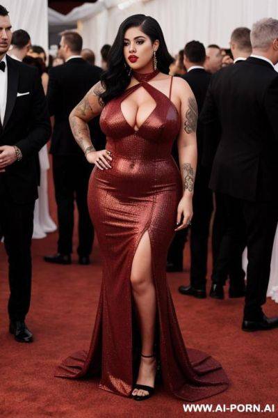 [red carpet][long dress][e-woman][tattoo][slutty][curvy] - ai-porn.ai on pornintellect.com