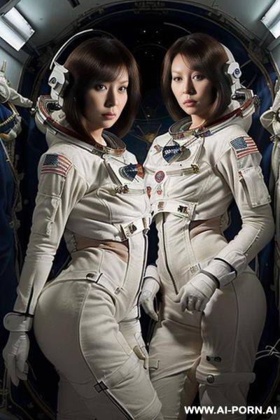 (((scared astronaut woman)), (half-naked astronaut cosplay), ((looking at the camera)), ((eyes contact)), full body view, ((massive hips)), huge curves, huge cleavage, legs open, (pussy visible), ((no panties)), astronaut helmet - ai-porn.ai on pornintellect.com