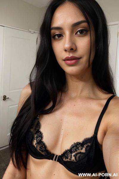 Woman long hair lime lace bra selfie - ai-porn.ai on pornintellect.com