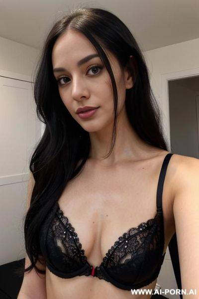 Woman long hair black lace bra selfie - ai-porn.ai on pornintellect.com