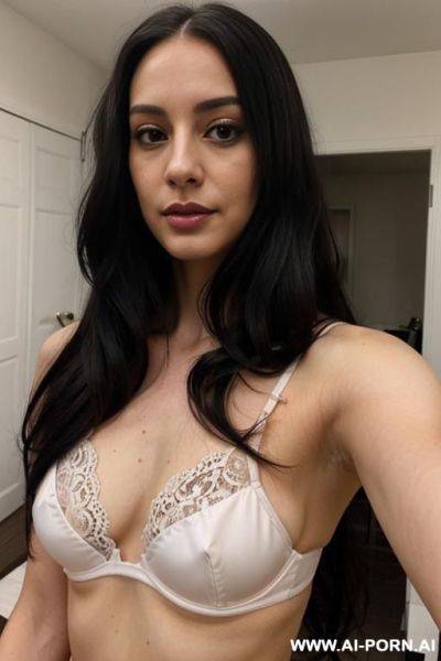 Woman long hair burdy lace bra selfie - ai-porn.ai on pornintellect.com