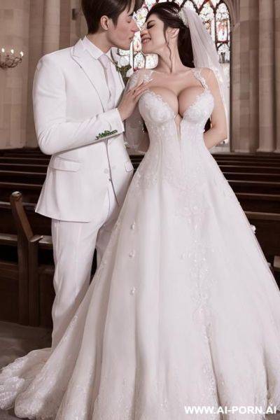 ((((hyper realistic)))) ((((d0uglas and reg1na)))) ((((portrait couple)))) ((((blessed wedding)))) ((((dazzling bride with handsome groom)))) ((((shine wonderful dress with gigantic cleavage)))) ((((teardrops - ai-porn.ai on pornintellect.com