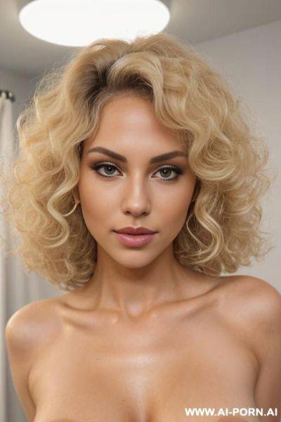 ((((super beautiful)))) (((angel-like face))) (((round face))) (((((snub nose))))) ((((full lips)))) lustful half open mouth, totally nude, standing pose ((delicate collar)) show pussy, bright blonde curly pupic hair, fluffy curly wild afro - ai-porn.ai on pornintellect.com