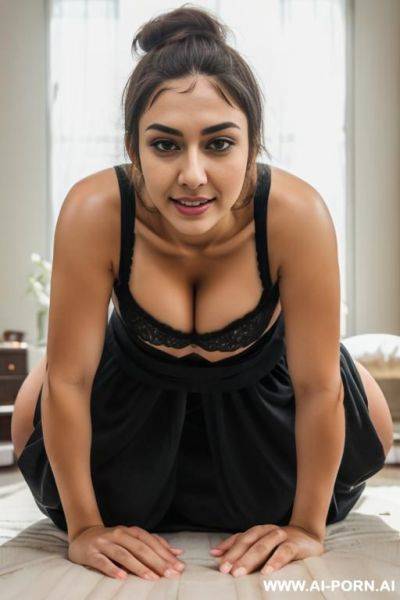 Saggy low cheeks, low jaw, low cheekbones, (upper body portrait), ((wearing black bra)) - ai-porn.ai on pornintellect.com