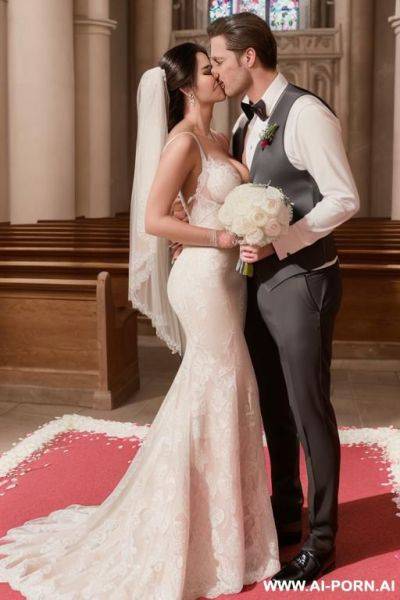 (((douglas and regina))) (((hyper realistic image))) (((portrait couple))) (((blessed wedding))) (((dazzling bride with handsome groom))) (((shine wonderful dress with gigantic cleavage))) (((teardrops tits))) - ai-porn.ai on pornintellect.com