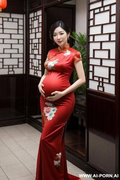 Chinese woman, pregnant, wearing a qipao - ai-porn.ai - China on pornintellect.com