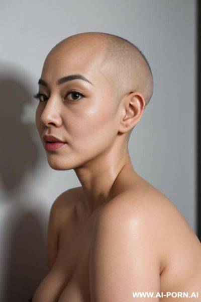 Curvy beautiful asian milf naked bald hair, big eyes, blowjob, side view - ai-porn.ai on pornintellect.com