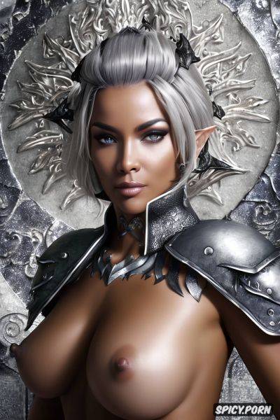 Fantasy female paladin dragon age beautiful face ebony skin silver hair full body shot - spicy.porn on pornintellect.com