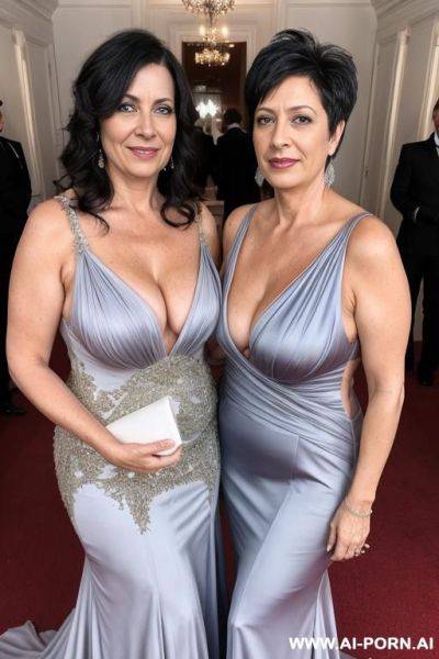 Mature woman, evening dress, cleavage, lesbian couple - ai-porn.ai on pornintellect.com